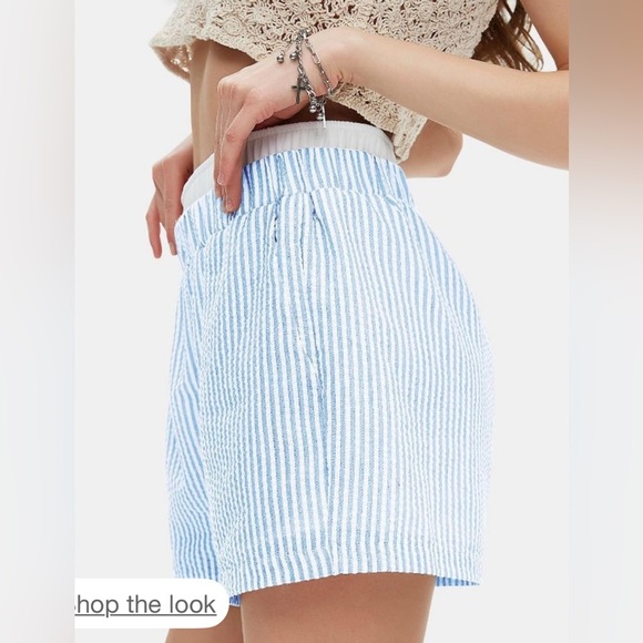 Exlura Blue and White Stripe High Waisted Boxer Shorts Size Small - Picture 1 of 10